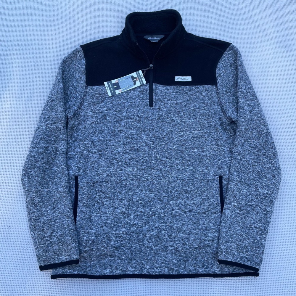 NWT Eddie Bauer Mens 1/4 Zip Sweater Fleece Pullover Small Gray Black EMQ0135S